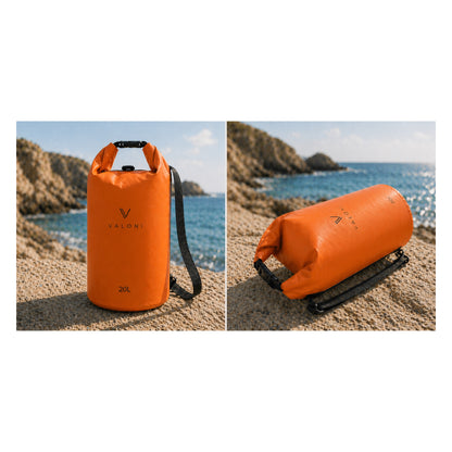 Sac étanche VALONI 20L orange sur la plage